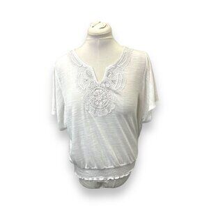 One World Live And Let Live White Lace Accent Top Womens Size XL